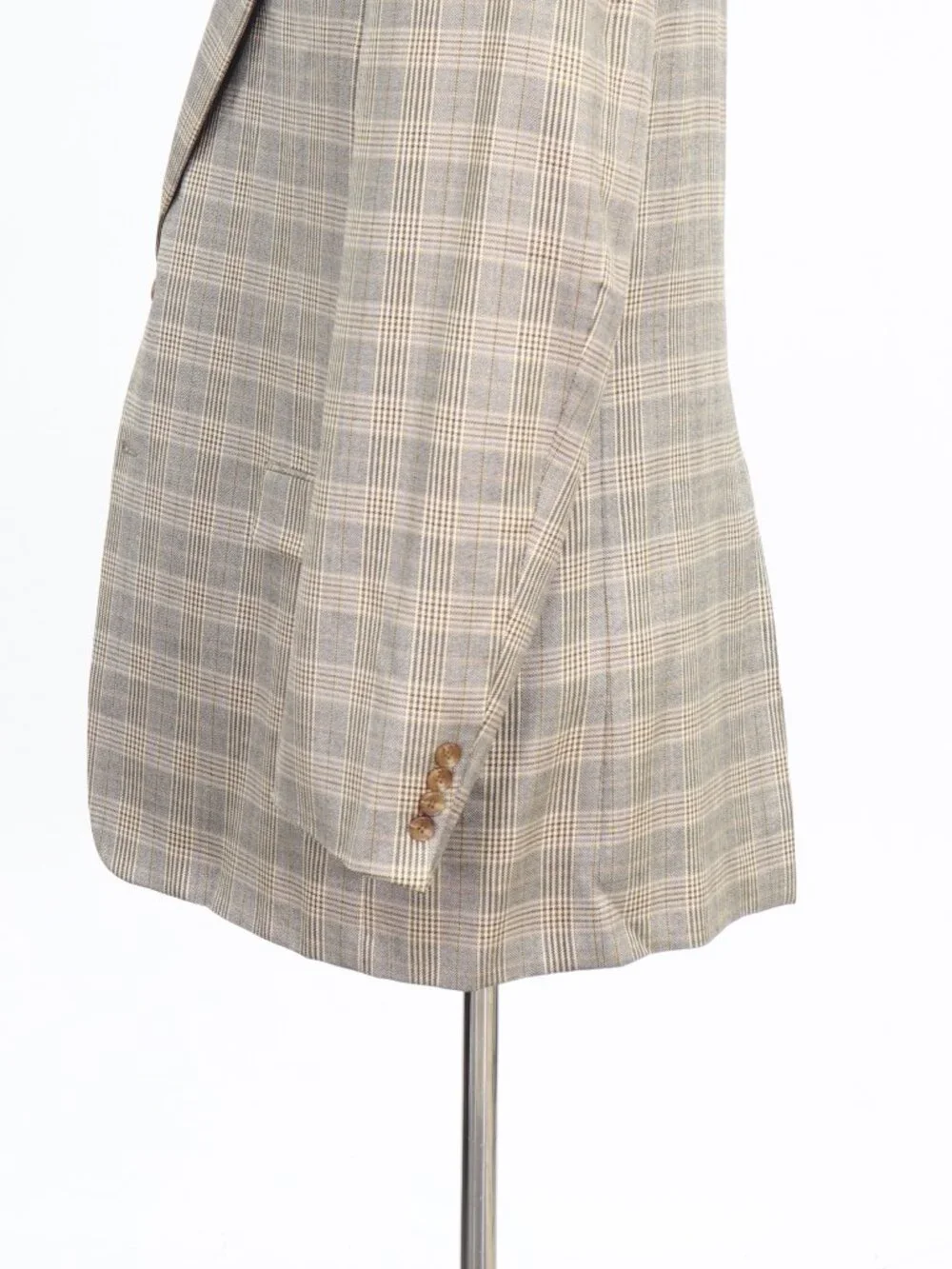 Hickey Freeman 46L Beige Blazer Sport Coat Jacket 2-Button Check W887